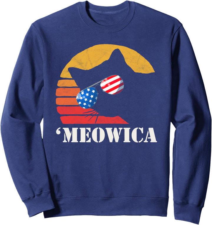 Meowica! Funny USA Cat sunglasses Fourth of July Vintage Sweatshirt