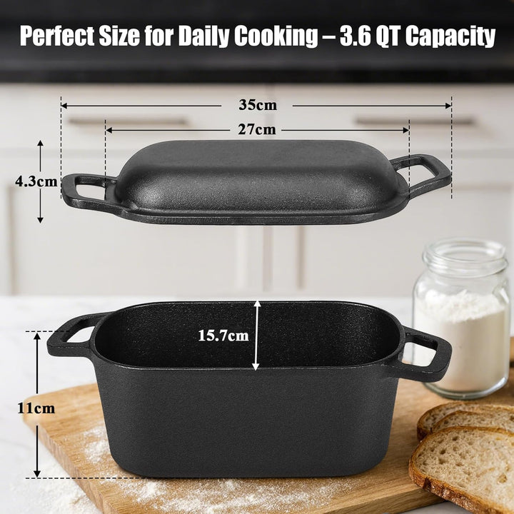 GFTIME Gusseisen Topf 35cm Brot Backen, Brotbackform mit Deckel - Robuste Brotbackform mit Deckel -