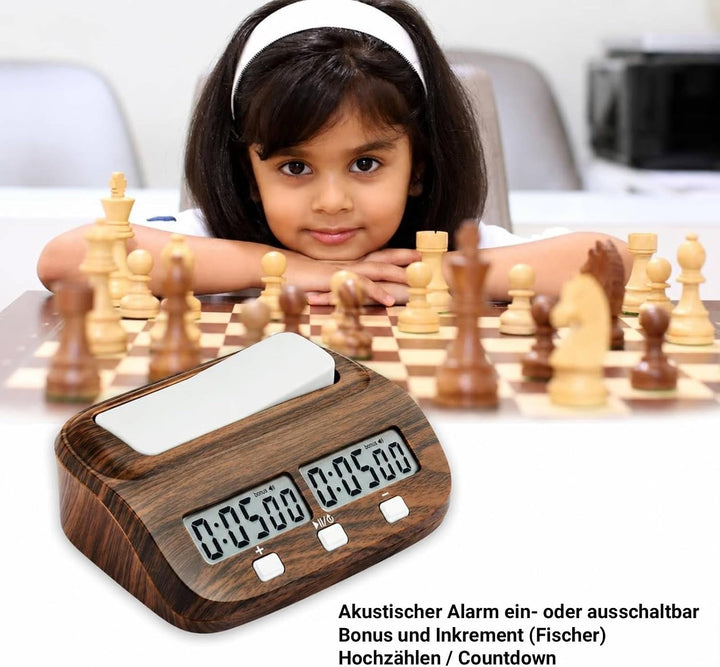 Digitale Schachuhr Timer, Professional Elektronischer Schachtimer Holz Brettspielzähler, Schach Uhr