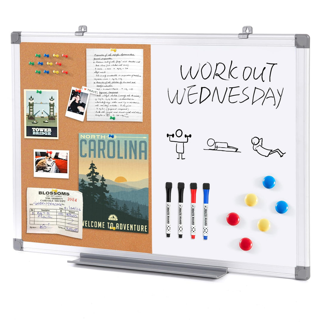 Swansea Whiteboard Magnettafel und Pinnwand Kork mit Aluminiumrahmen für Wohnung, Büro, Küche und Sc