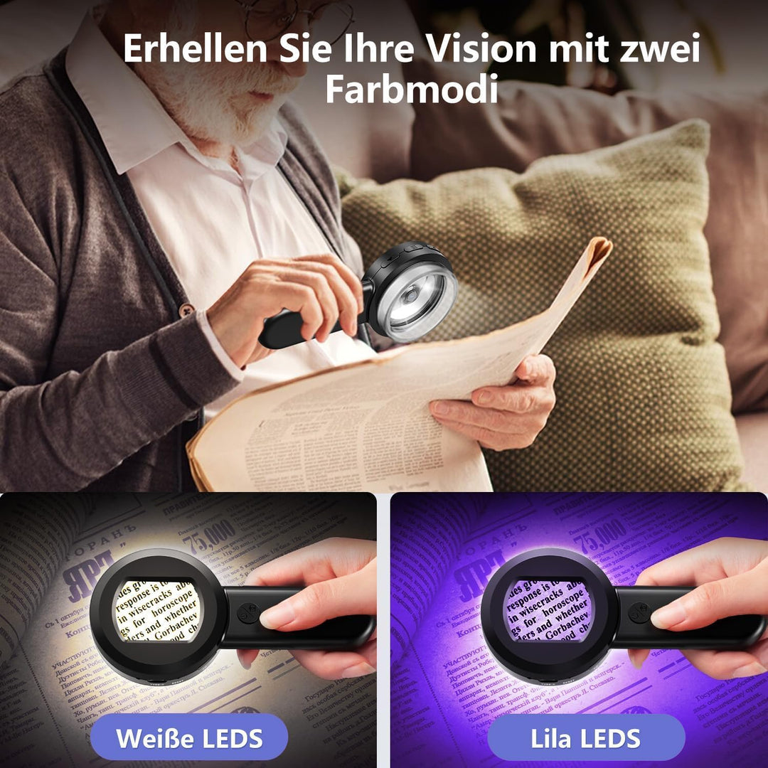 Digitales Lupe mit LED-Licht, Digitale Handlupe mit 1.7" IPS-Bildschirm, Handmikroskop mit Licht, Le