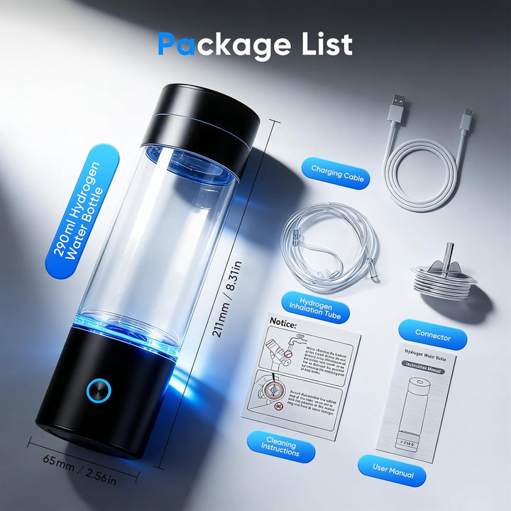 Wasserstoff Wasserflasche, 290ml Hydrogen Water Bottle mit 7200 PPB & SPE Technologie, Wasserstoffre