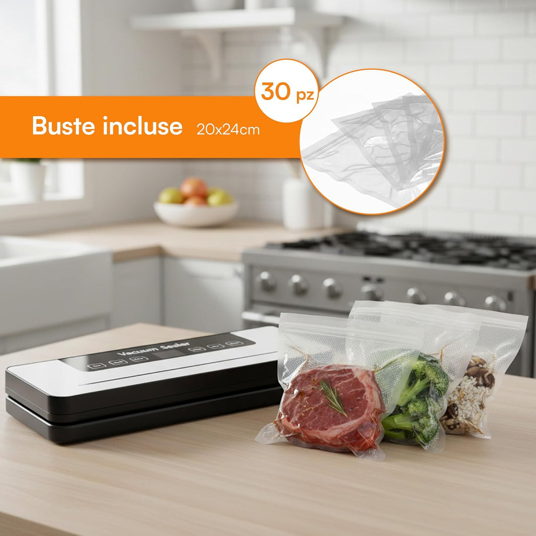 Baroni Home Automatische Vakuumiermaschine mit integriertem Schneidegerät, 30 Beutel 20 x 24 cm inkl