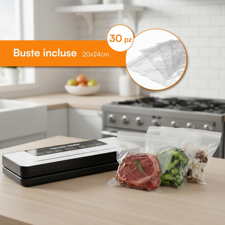 Baroni Home Automatische Vakuumiermaschine mit integriertem Schneidegerät, 30 Beutel 20 x 24 cm inkl