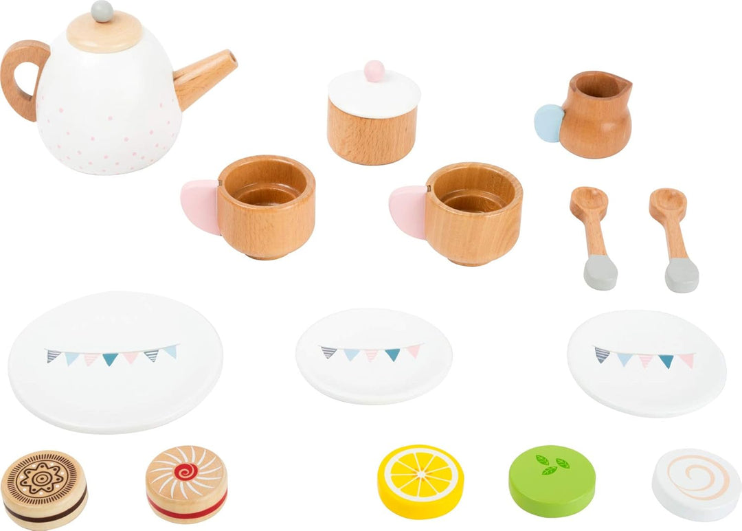 small foot Teeservice "Kinderküche" aus Holz, Zubehör für Kinderküche / Spielküche mit 17 Teilen, ab