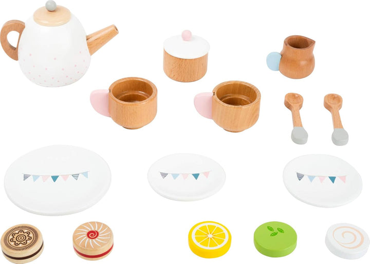 small foot Teeservice "Kinderküche" aus Holz, Zubehör für Kinderküche / Spielküche mit 17 Teilen, ab