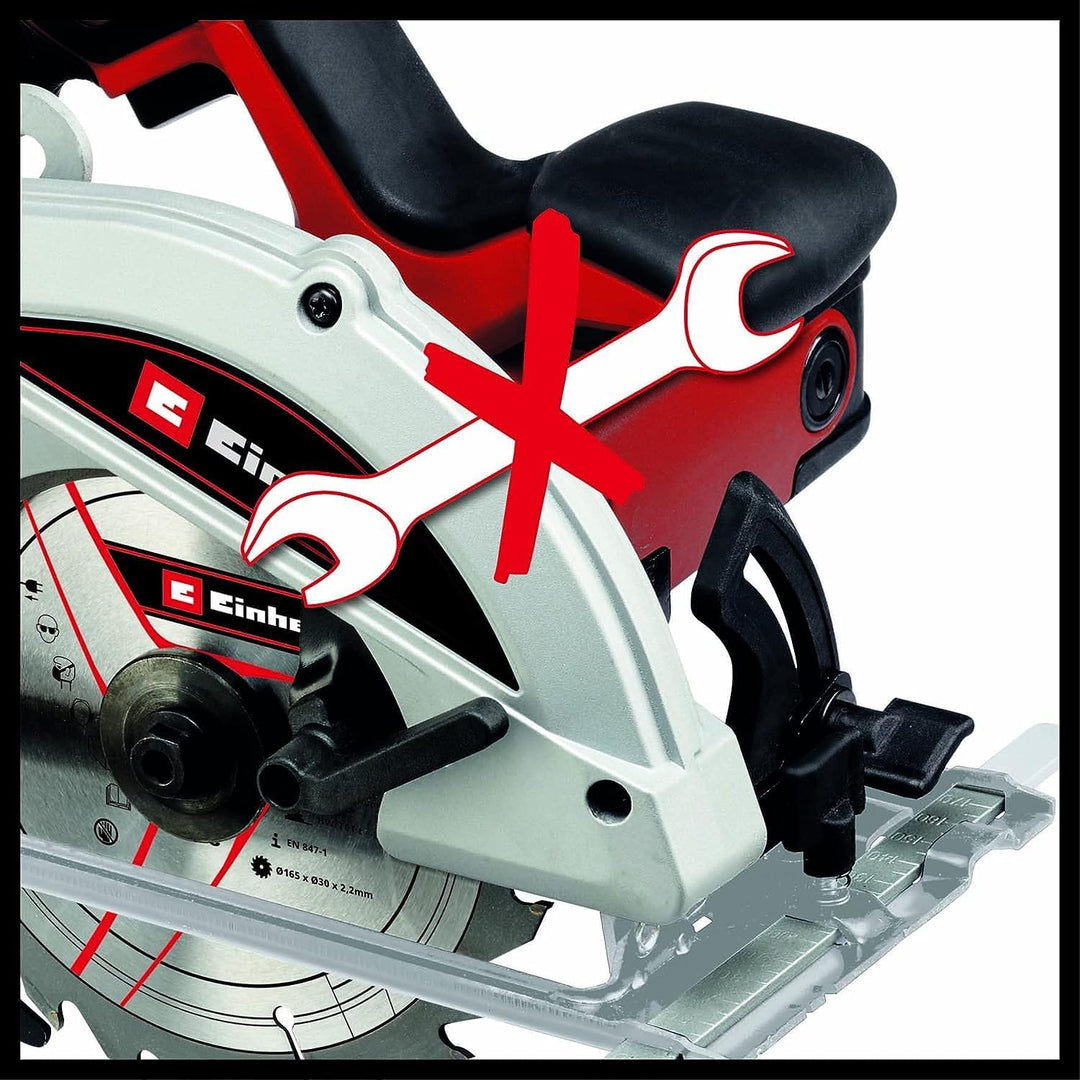 Einhell Handkreissäge TC-CS 1250 (1250 W, Ø165 x Ø16 mm Sägeblatt, 5500 min-1, werkzeuglose Einstell
