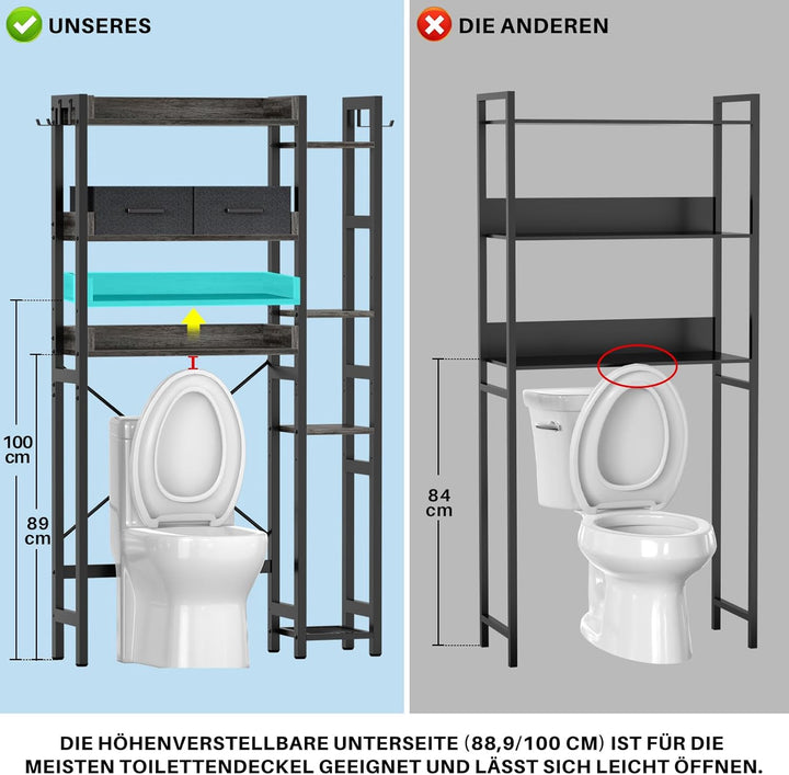 Waschmaschinenregal mit 2 Schubladen – 7-stöckiger Toilettenregal mit verstellbarem Regal, Toiletten