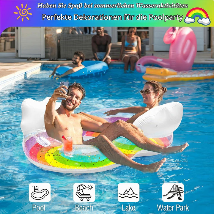 MoKo Pool Luftmatratze Erwachsene, Gross Schwimmbett mit EIS Bar, Solarium Pool Loungesessel Aufblas