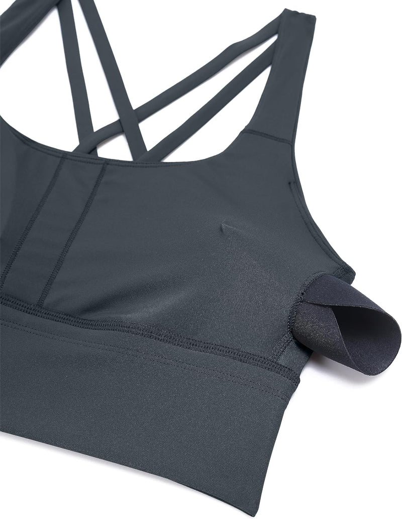 CRZ YOGA Damen Strappy Longline Sport BH - Ohne Bügel Gepolstert Sports Bra Yoga Workout Fitness Cro