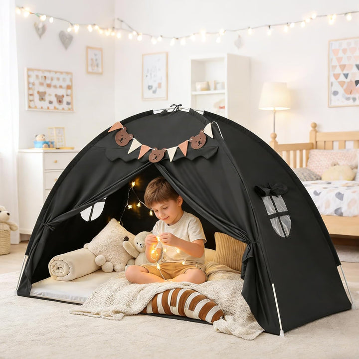 Kinderzelt Indoor Spielzelt Kinder Gross, 195 X 98 X 125 cm Kinderzimmer Spielhaus mit 2 Fenstern, L
