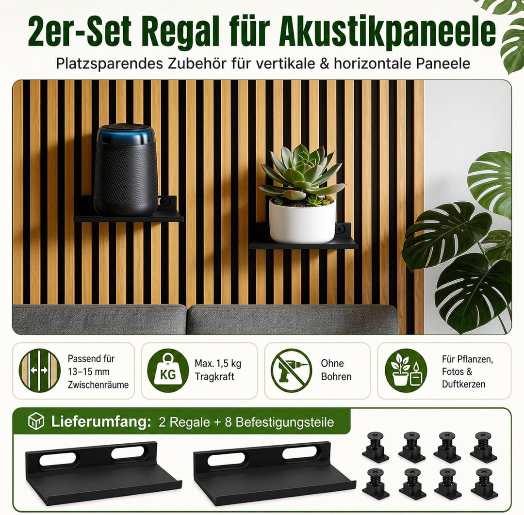 Regal für Akustikpaneele Ohne Bohren - 2 Stück Zubehör Akustikpaneele für Vertikale Horizontale Pane