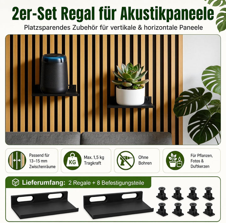Regal für Akustikpaneele Ohne Bohren - 2 Stück Zubehör Akustikpaneele für Vertikale Horizontale Pane