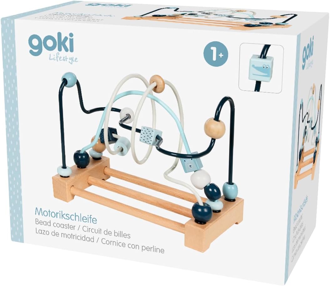 goki 53801 - Motorik-Schleife Lifestyle Azur aus Holz & Metall, Fördert Feinmotorik und Hand-Auge-Ko