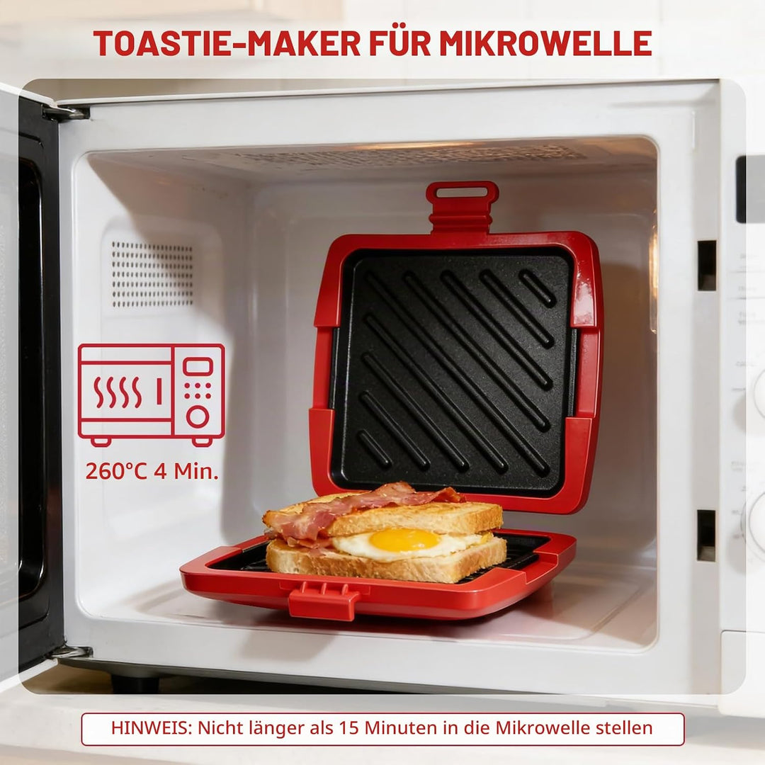 Sandwichmaker Mikrowellen, Silikon Sandwichtoaster 16 x 16 cm, Kontaktgrill Abnehmbare Platten und S
