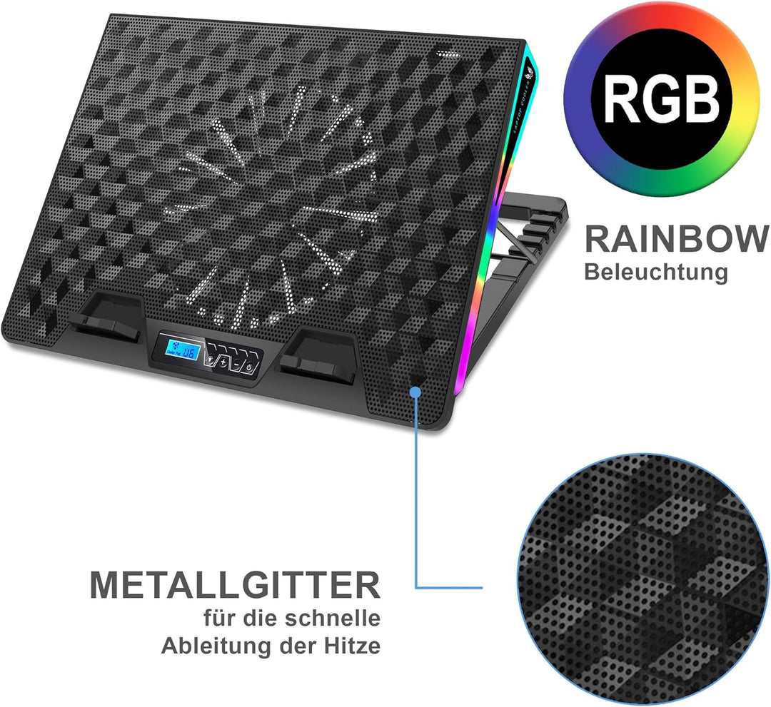 SK Notebook Laptop Rainbow RGB Kühler Gamer Ständer Kühlpad Unterlage Cooler für 9-18 Zoll/Lüfter /