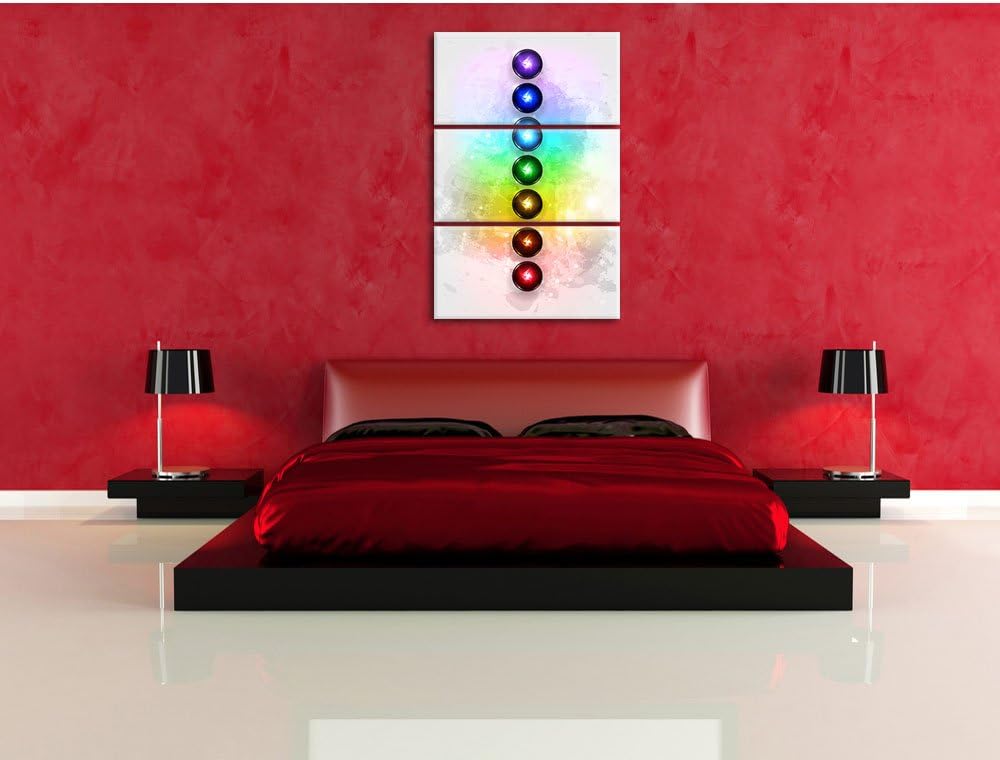 Pixxprint Chakra Eneregieelemente als Leinwandbild | Grösse: 3 Teilig (120x80) | Wandbild| Kunstdruc