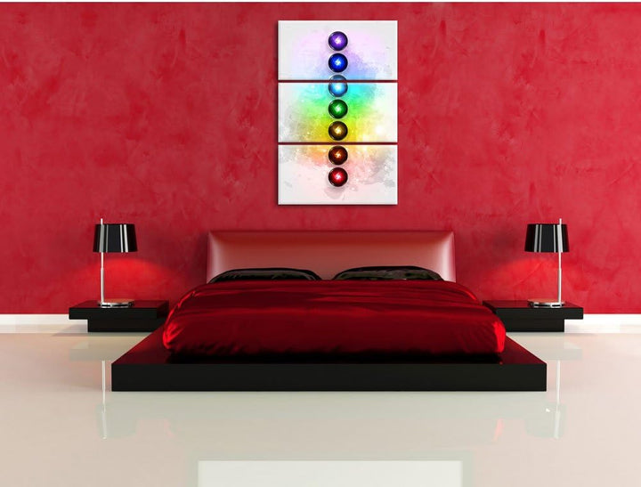 Pixxprint Chakra Eneregieelemente als Leinwandbild | Grösse: 3 Teilig (120x80) | Wandbild| Kunstdruc