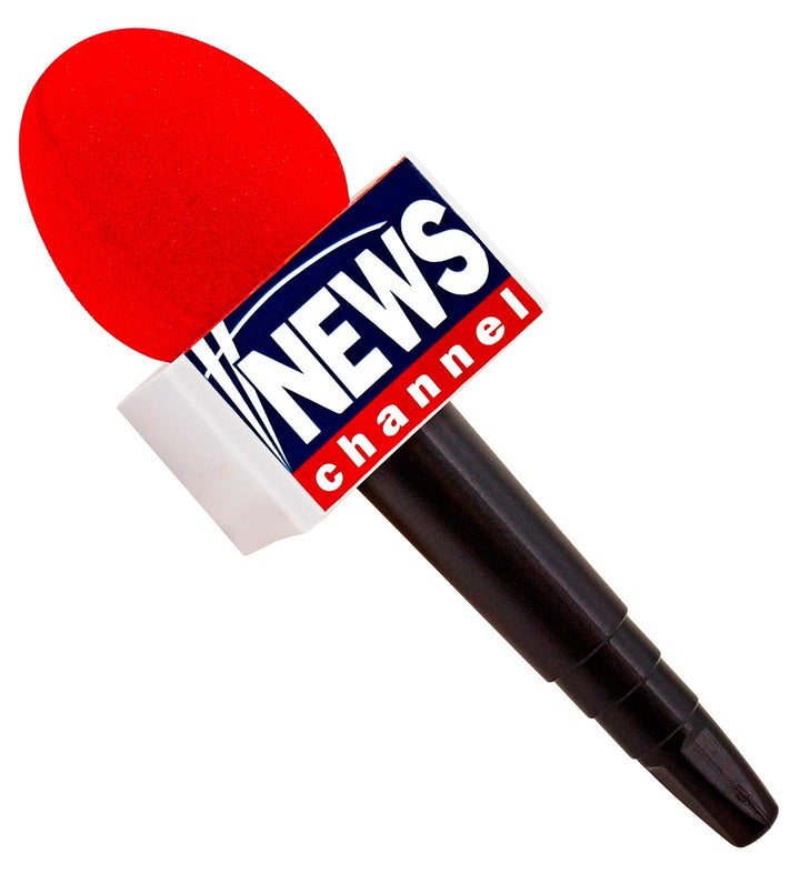 Breaking News Reporter Mikrofon Rot mit Aufschrift News Channel Kostümzubehör Nachrichtensprecher Mi