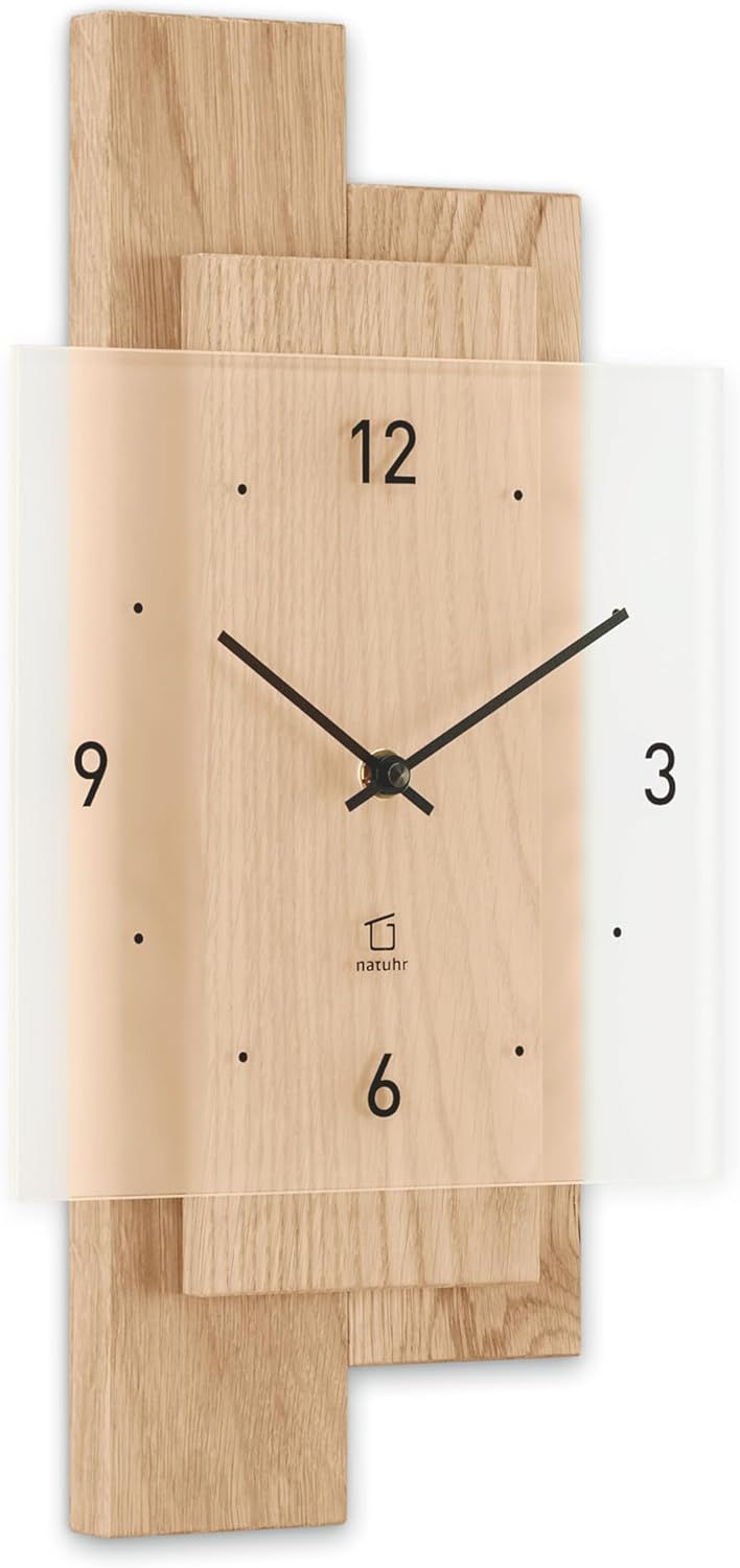 Natuhr Wanduhr Holz Eichwald Modern geräuscharm Eiche U.T.S. Uhrwerk (Eiche unbehandelt, Quarz) Wand