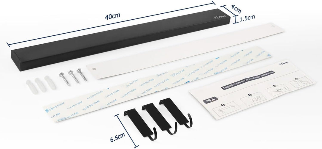 Dmore Magnetleiste Messer, 2. Generation Upgrade, mit 3 Haken, 40 cm Messerhalter magnetisch schwarz