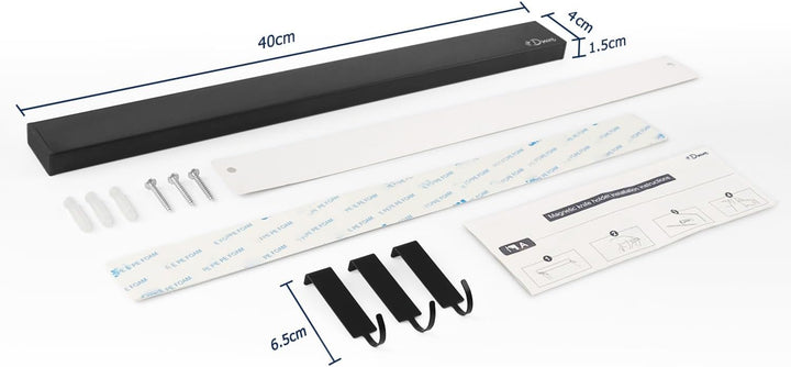 Dmore Magnetleiste Messer, 2. Generation Upgrade, mit 3 Haken, 40 cm Messerhalter magnetisch schwarz
