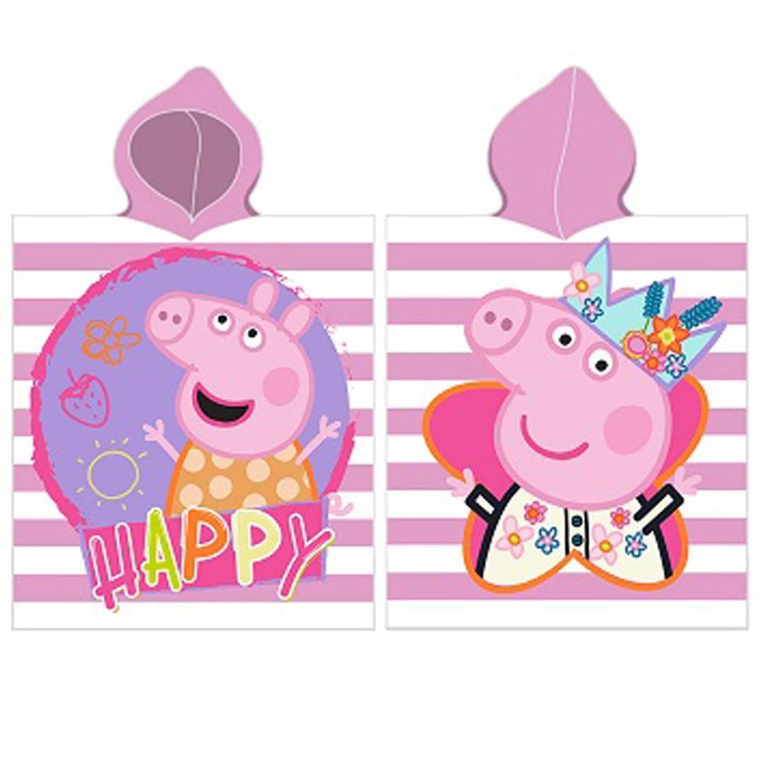Peppa Wutz Pig Kinder Kapuzen Bade-Poncho Happy 55x110 cm 100% Baumwolle Veloursqualität Poncho Bade