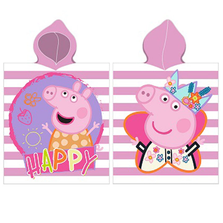Peppa Wutz Pig Kinder Kapuzen Bade-Poncho Happy 55x110 cm 100% Baumwolle Veloursqualität Poncho Bade