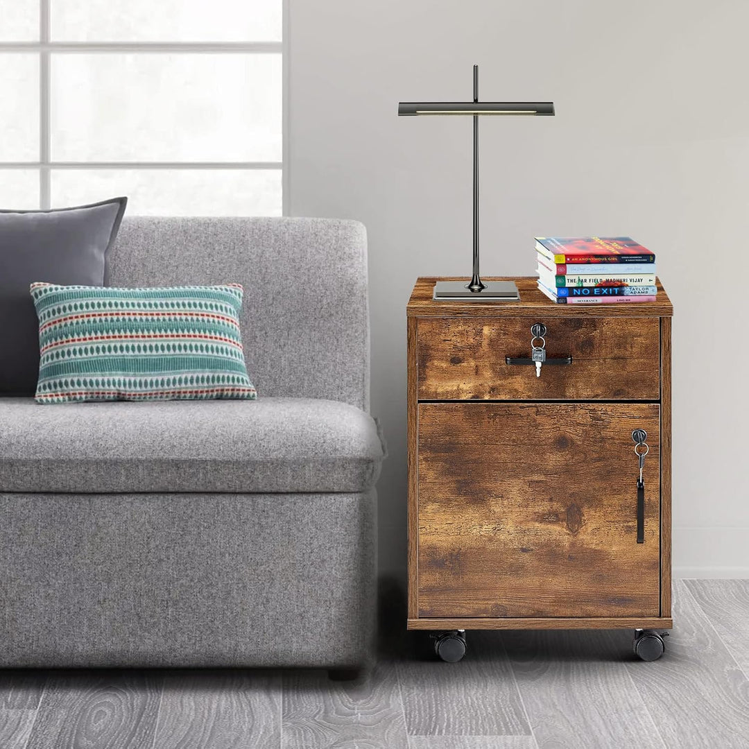 CLIPOP Rollcontainer Abschliessbare Aktenschrank Holz mit Schublade und Geschlossenem Speicher,Mobil