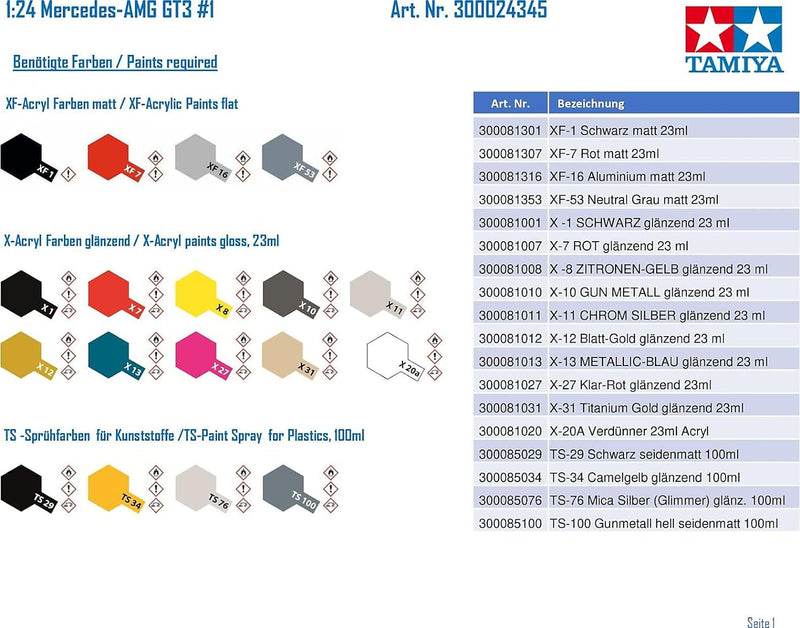 Tamiya 300024345 Mercedes-Benz 1:24 AMG GT3