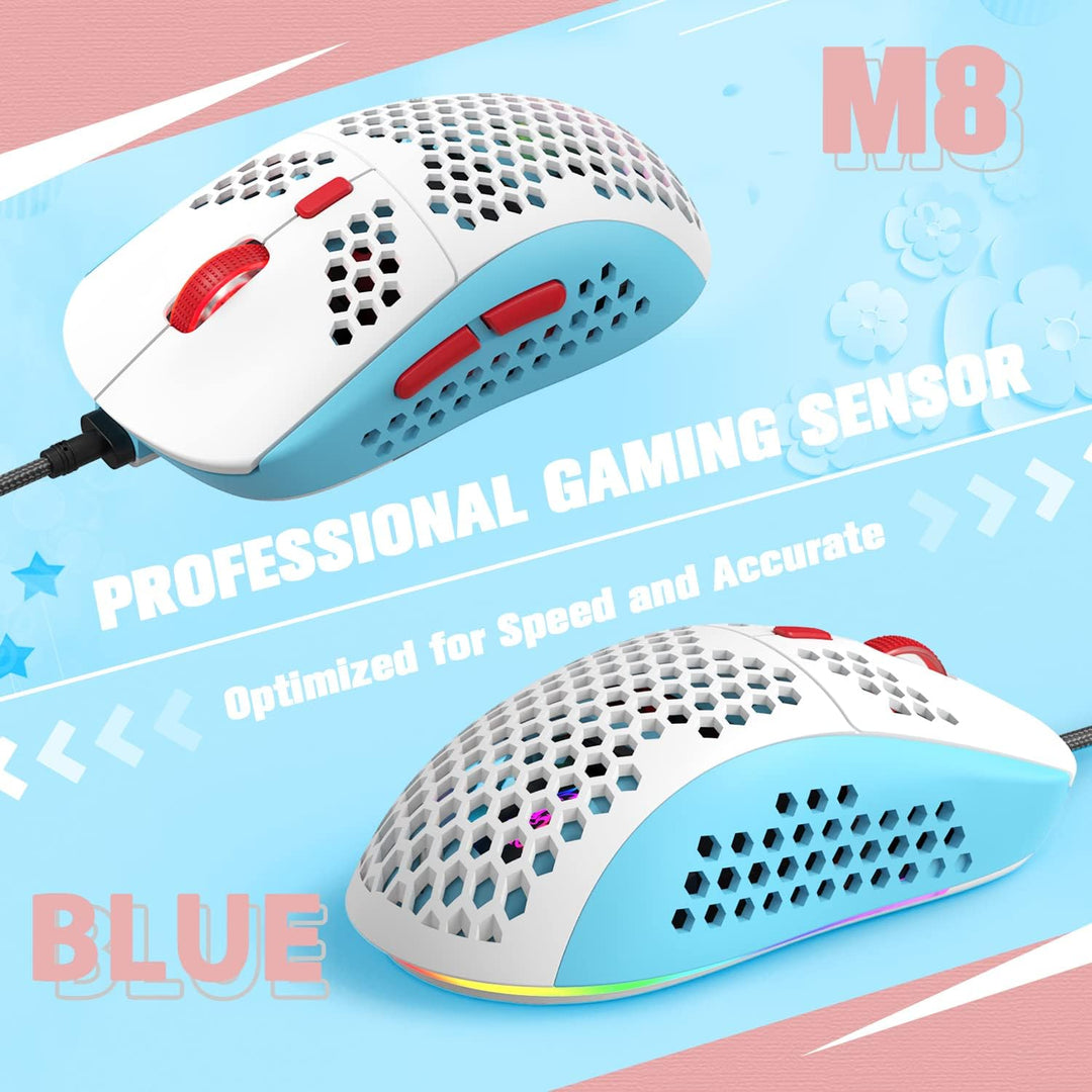 383 PRO Ultraleichte kabelgebundene Gaming-Maus, leichte Wabenschale, 6 RGB-atmungsaktive Hintergrun