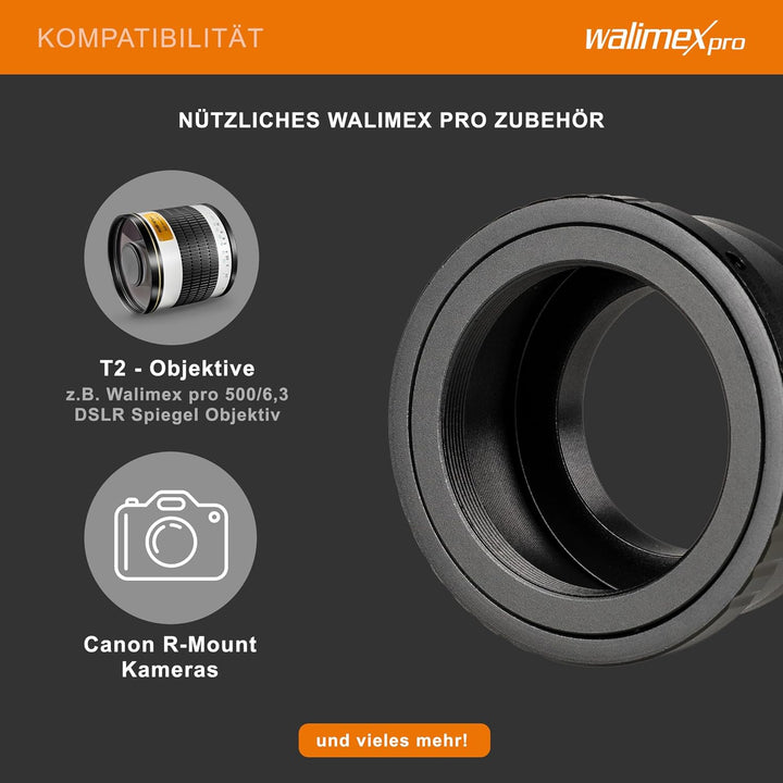 Walimex pro T2 Adapter für Canon R - Adapterring mit manuellem Fokus, einfache Handhabung, Objektiv-