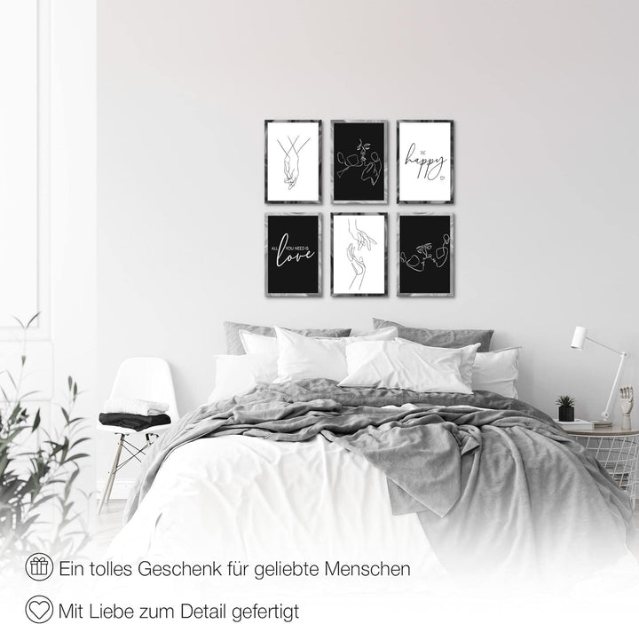 Novart Wandbilder Set - KOMPLETT AUFHÄNGFERTIG - Made in Germany - Moderne Bilder Love Wohnzimmer Sc