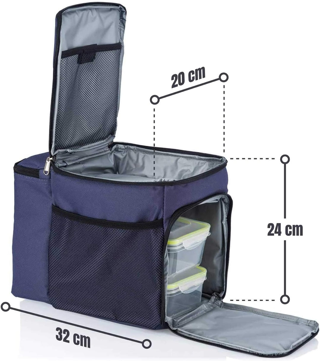 Dimono® Kühltasche 15L mit 3 Brotzeitdosen; Picknick-Tasche mit 3 Meal Prep Launchbox Dosen + Deckel