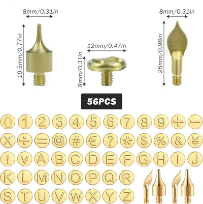 Holzbrennbuchstaben, 56 Stücke Messingholz Brennzahlen, Holzbrennspitze, Holzverbrennungswerkzeug mi