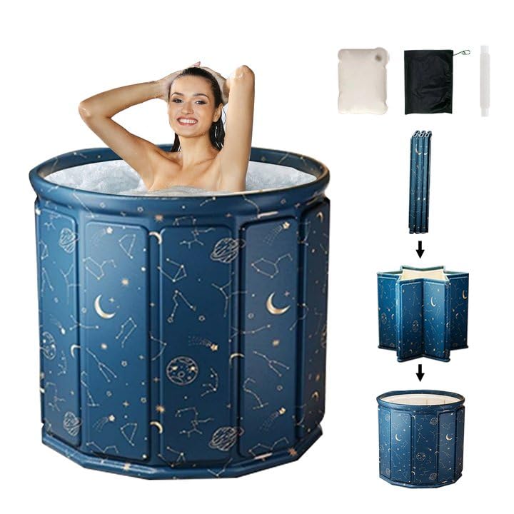 80×65 cm Faltbare Einweichbadewanne für Erwachsene, Mit Sitzkissen, Abflussrohr & Aufbewahrungstasch
