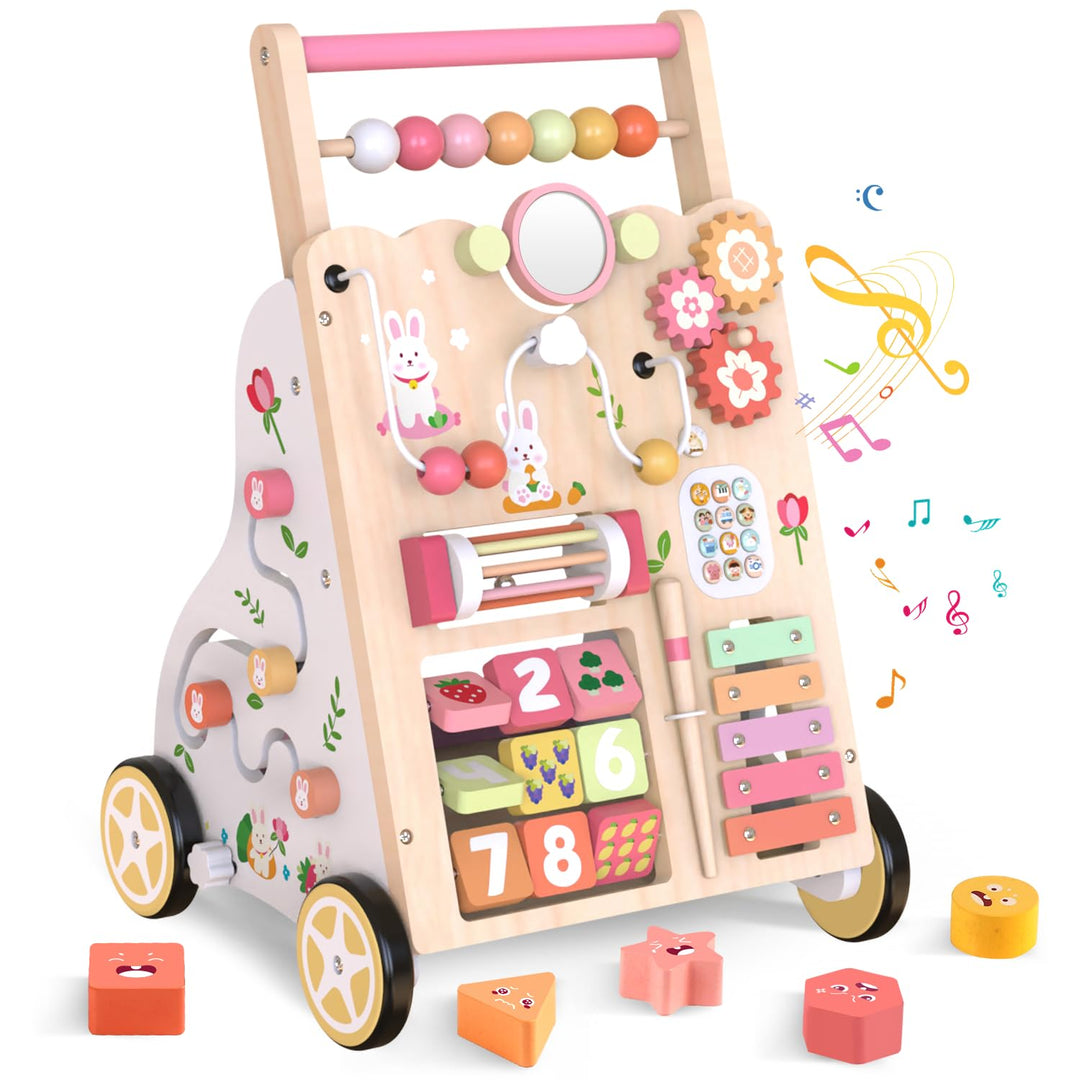 Lauflernhilfe aus Holz, Schiebe-Lauflernhilfe mit Rädern, Montessori-Lauflernspielzeug für Kleinkind