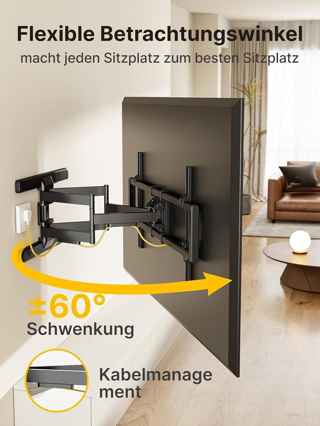 monTEK TV Wandhalterung für 43-95 Zoll Flach &amp; Curved Monitor bis zu 60kg, Schwenkbare und Neigbare