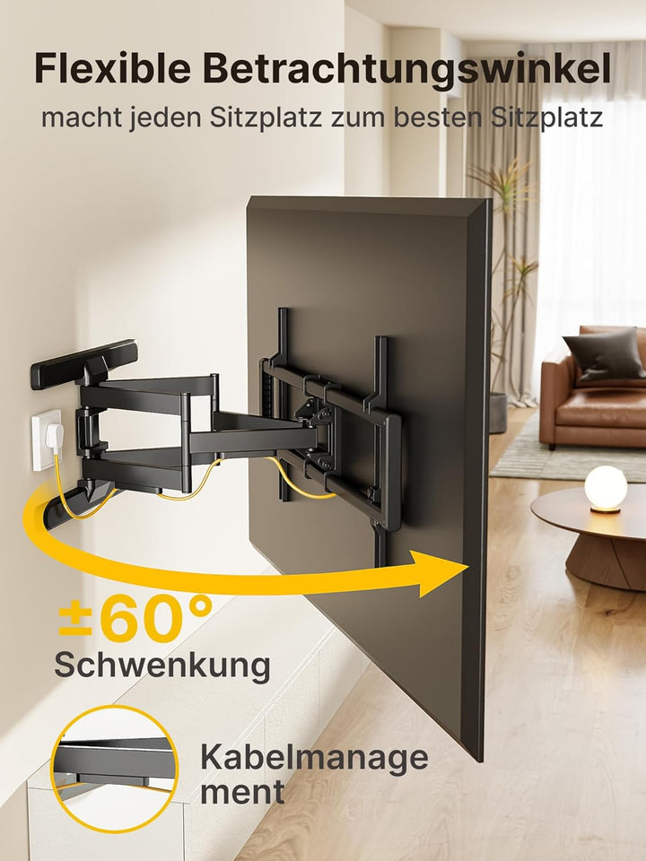 monTEK TV Wandhalterung für 43-95 Zoll Flach &amp; Curved Monitor bis zu 60kg, Schwenkbare und Neigbare