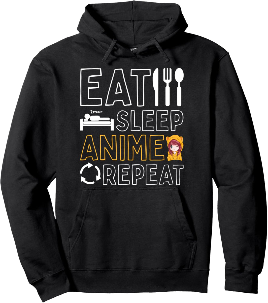 Essen Schlafen Anime Wiederholen Lustiges Otaku Anime Pullover Hoodie