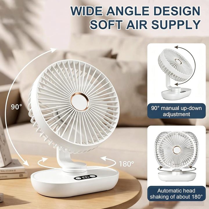 Mini Ventilator Oszillierend Ultra Leise,4000mAh Akku Mini Tischventilator,5 Geschwindigkeiten USB T