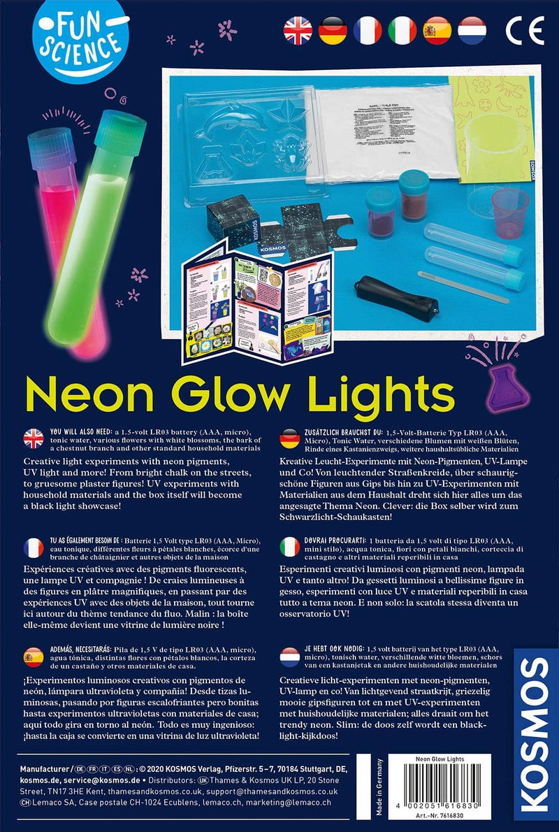 KOSMOS 616830 Fun Science Glow Lights, Neon-Leuchten, Kreative Experimente im Schwarzlicht, Experime