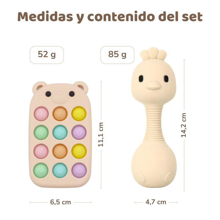 MuyPetit Rassel Giraffe und Beissring für Babys (Beiges Küken), Beiges Küken