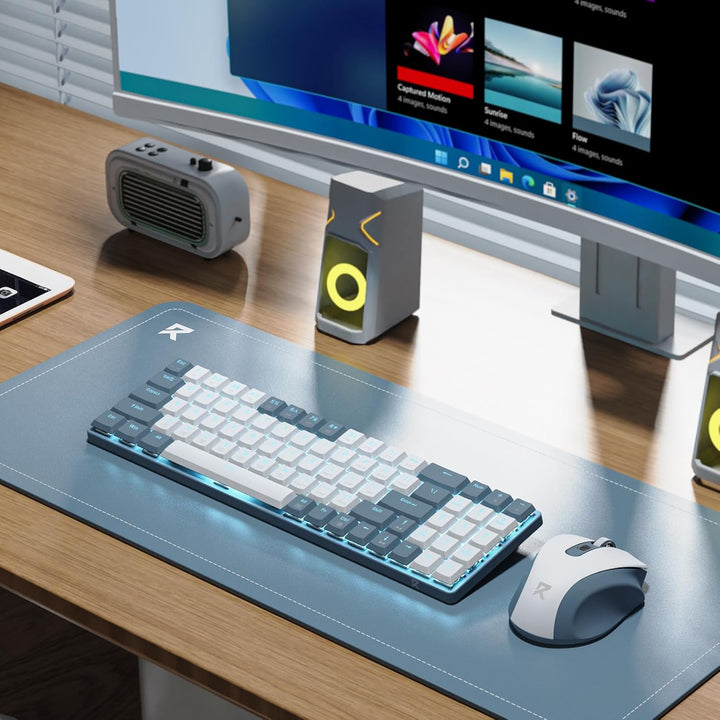 Redragon BS-8773 Tastatur & Maus, Blaue Beleuchtung, 2,4 GHz, rote Schalter, Grau-Weiss, Weiss