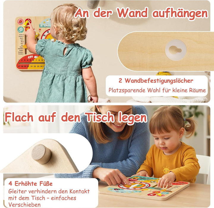COSTWAY Lernuhr Kinder, Kinderkalender mit Jahreszeiten, Wetter, Tag, Nacht, Monat, Woche & Datum, M