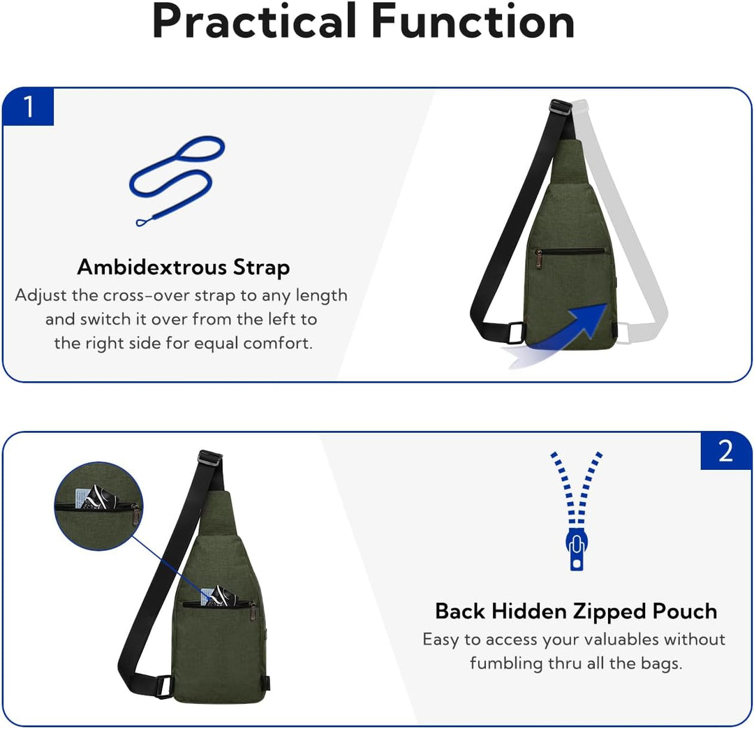 WATERFLY Anti-Diebstahl Sling Bag für Damen und Herren Brusttasche Hippie Crossbody Bag Multipurpose