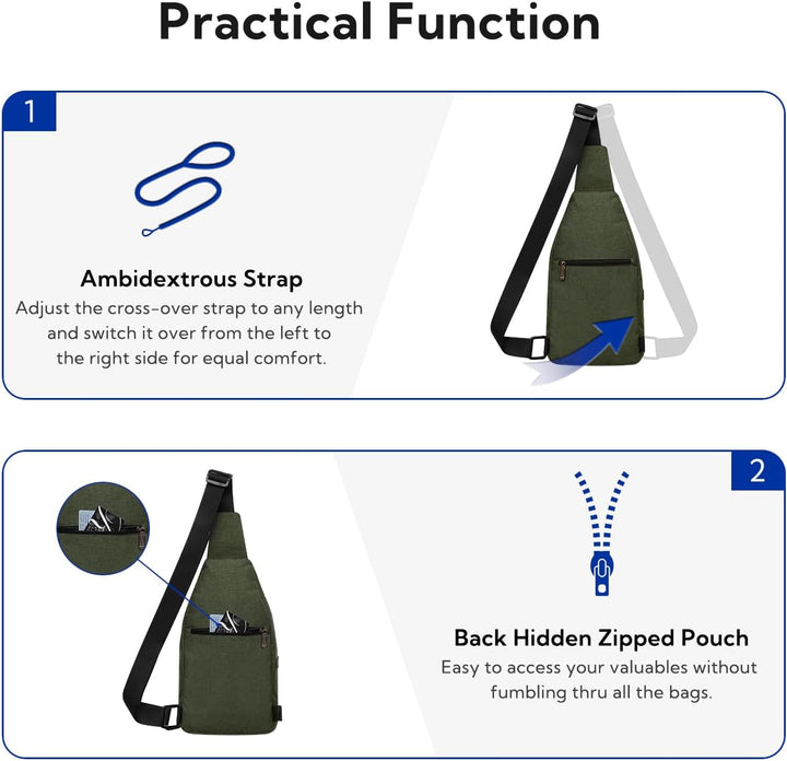 WATERFLY Anti-Diebstahl Sling Bag für Damen und Herren Brusttasche Hippie Crossbody Bag Multipurpose