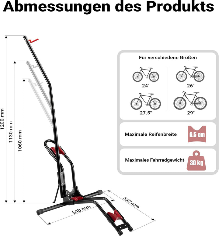 Wiltec vertikaler Fahrradständer 53 x 11 x 120 cm, Universal Fahrradhalter freistehend aus robustem