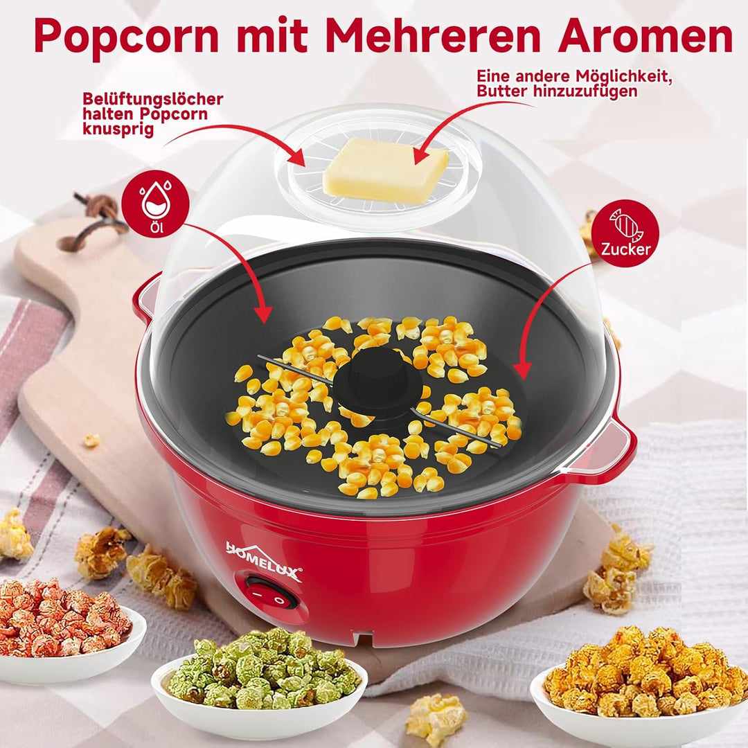 HOMELUX Popcornmaschine Popcorn Maker 450W Mini Popcorn Maschine mit Messlöffel Antihaftbeschichtung