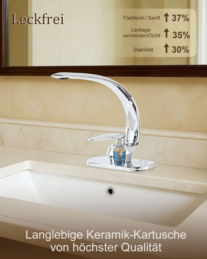 bathroom faucets Hotel-Look Single-Hole Waschtischarmatur in Chrom, minimalistisch geschwungene Kalt